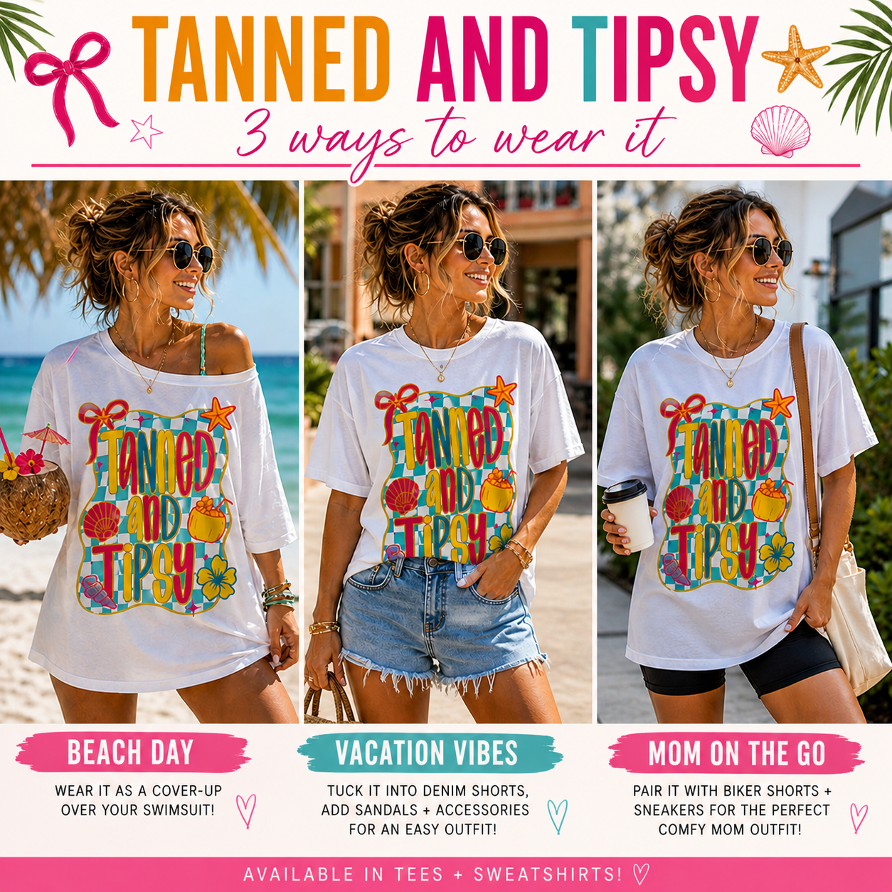 Tanned and Tipsy Shirt • Beach Vacation Graphic Tee • Summer Beach Girl Shirt • Tropical Summer Outfit