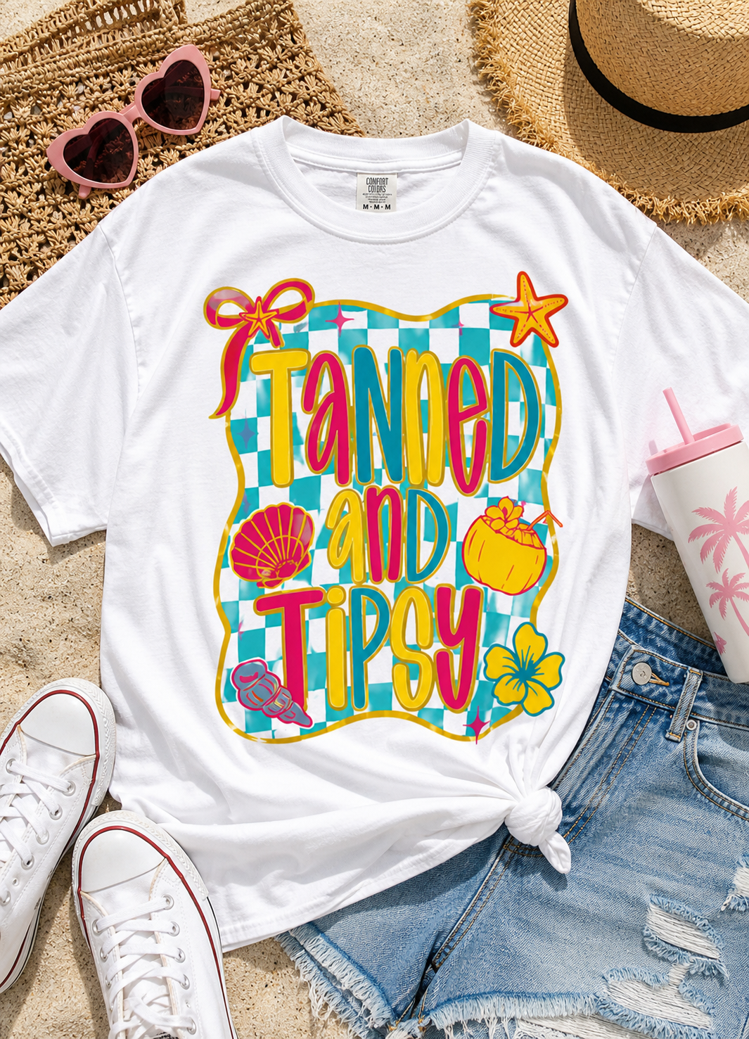 Tanned and Tipsy Shirt • Beach Vacation Graphic Tee • Summer Beach Girl Shirt • Tropical Summer Outfit