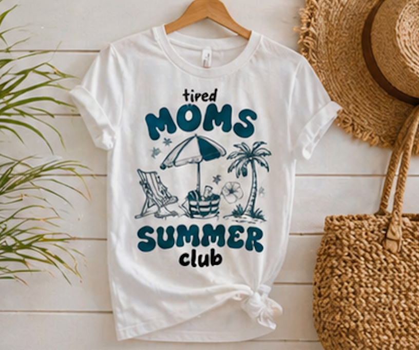 Tired Moms Summer Club Beach Mom Graphic Tee • Summer Vacation Shirt • Pool Day Mama Outfit • Coastal Summer Tee
