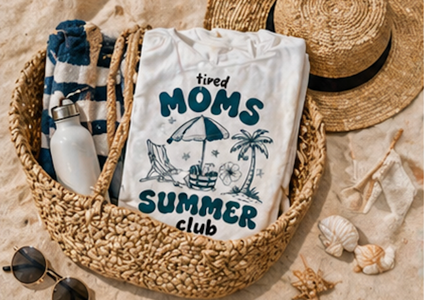 Tired Moms Summer Club Beach Mom Graphic Tee • Summer Vacation Shirt • Pool Day Mama Outfit • Coastal Summer Tee