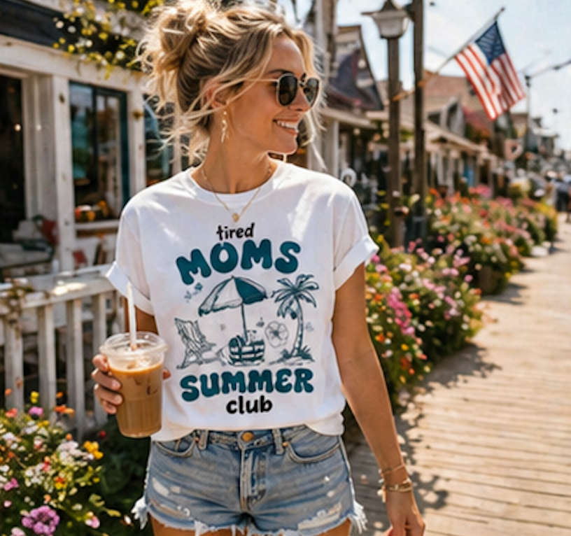 Tired Moms Summer Club Crewneck • Beach Vacation Mom Sweatshirt • Pool Day Mama Cozy Sweatshirt