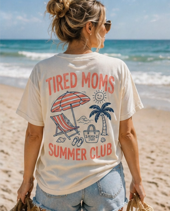 Tired Moms Summer Club Beach Graphic Tee • Summer Mom Shirt • Pool Day Mama Tee • Coastal Vacation Outfit