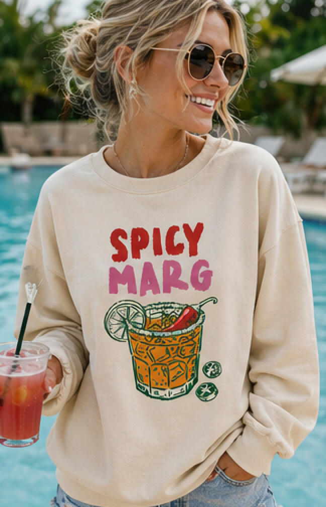 Spicy Marg Sweatshirt • Margarita Summer Crewneck • Girls Night Vacation Sweatshirt • Beach Fiesta Pullover