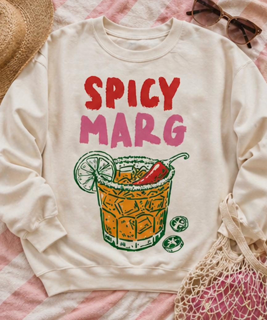Spicy Marg Sweatshirt • Margarita Summer Crewneck • Girls Night Vacation Sweatshirt • Beach Fiesta Pullover
