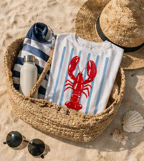 Coastal Lobster Graphic Tee • Beach Vacation Shirt • Summer Coastal Tee • Preppy Beach Shirt • Summer Vacation Outfit