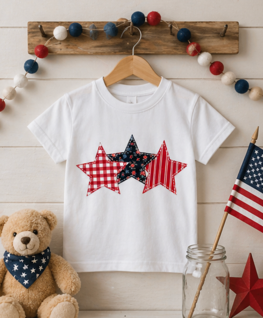4th of July Patchwork Star Sweatshirt for Summer nights • Floral Gingham Red White Blue USA Crewneck • Patriotic Outfit