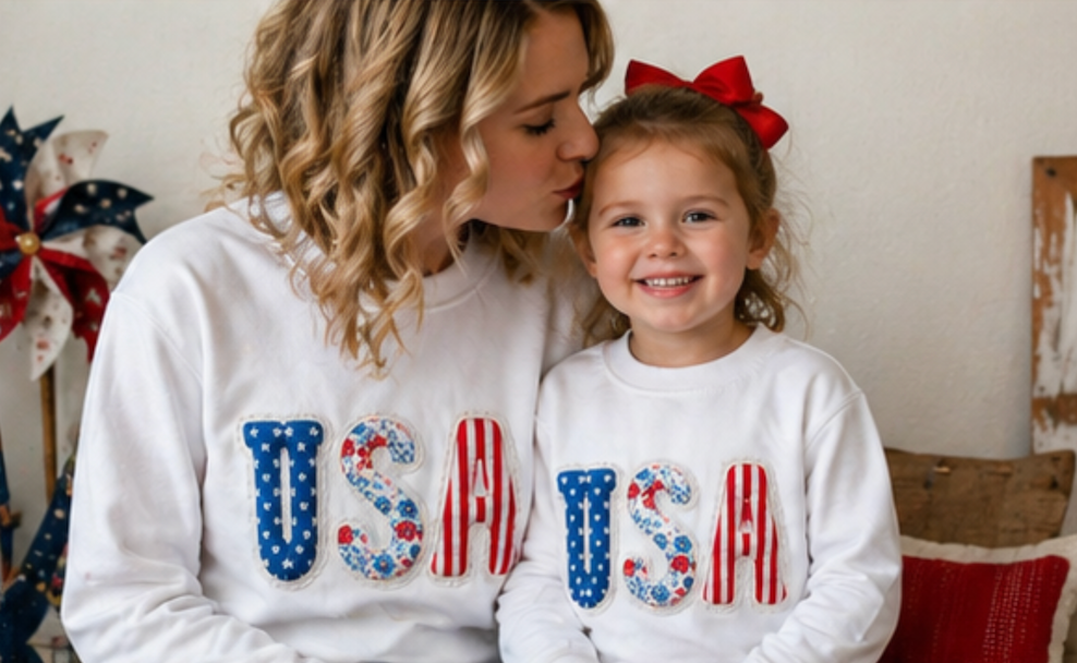 Floral Patchwork USA Shirt • Preppy Patriotic Tee • Vintage Americana Gingham Shirt • 4th of July Mom Outfit