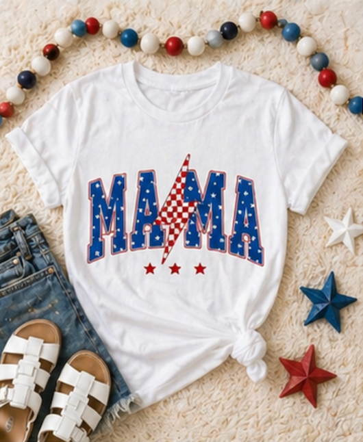 Patriotic MAMA Shirt • Lightning Bolt Mama Tee • Red White Blue Americana Graphic