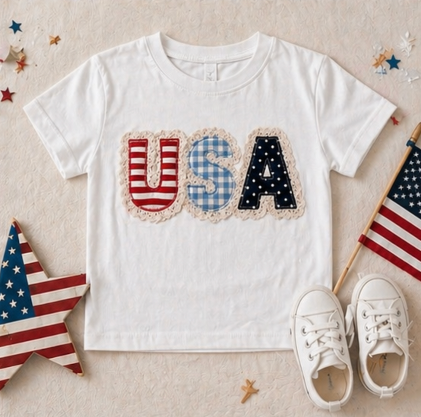 Feux Laced USA Patchwork Sweatshirt • Preppy Patriotic Crewneck • Coquette Americana Sweatshirt • Red White Blue Mama Style