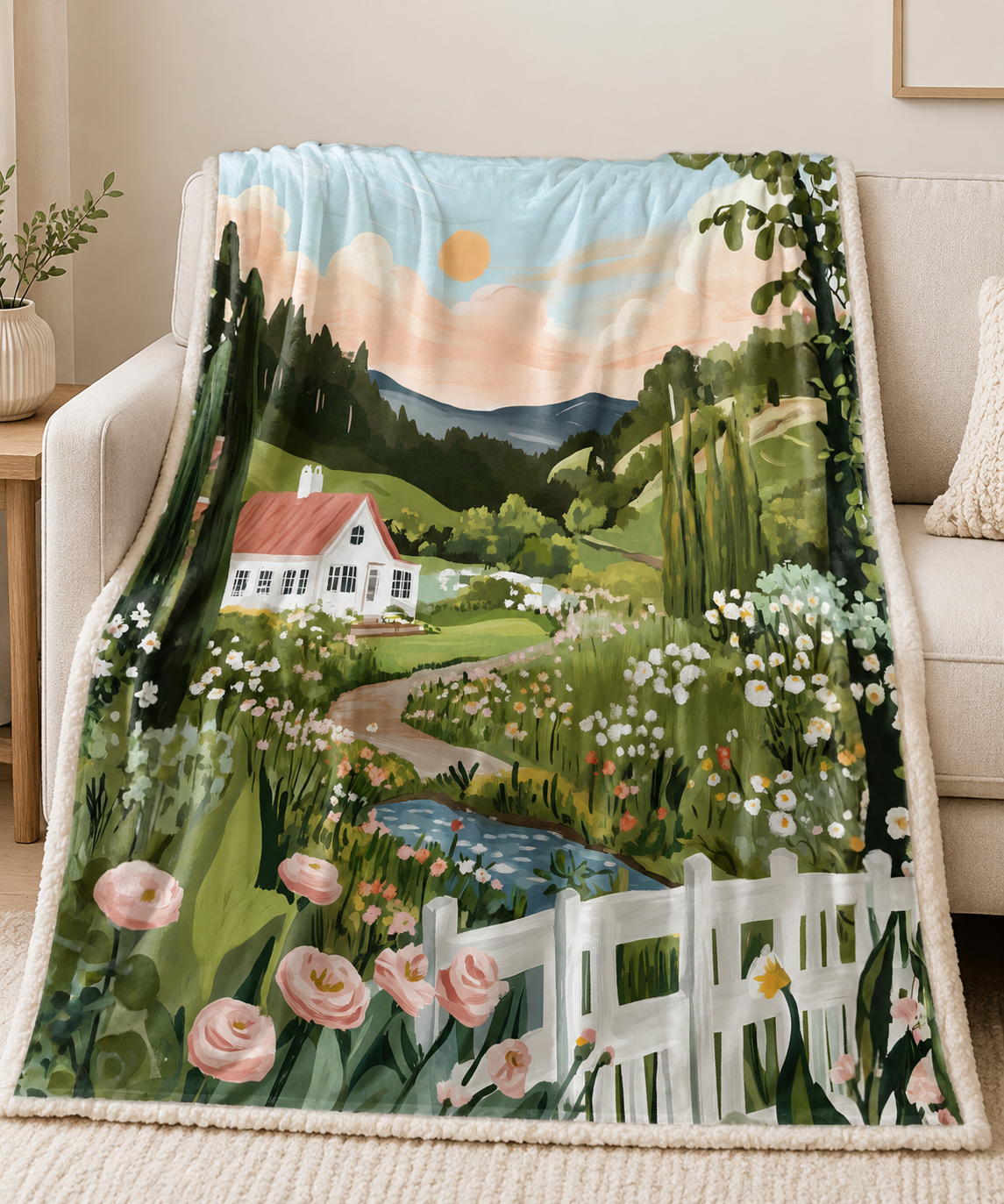 Cozy Cottage Velveteen Plush Blanket – Floral Countryside Throw