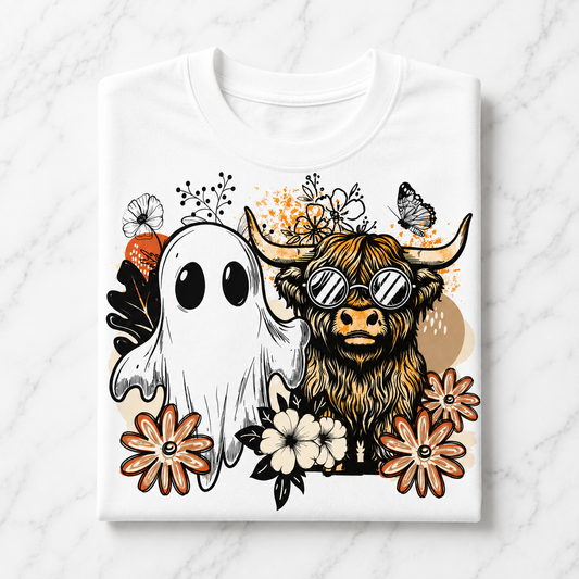 Highland Cow Ghost Shirt • Cute Halloween Shirt • Spooky Season Tee • Boho Halloween Shirt • Ghost Cow Graphic Tee • Fall Western Sweatshirt • Comfort Colors Tee
