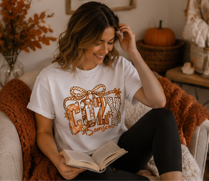 Cozy Season Sweatshirt — Holiday Gift Bow Graphic Crewneck