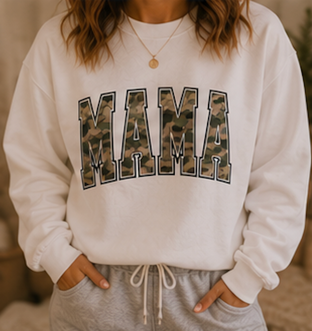 Mama Camo Crewneck Sweatshirt – Camouflage Graphic Mama Pullover, Mother's Day Gift