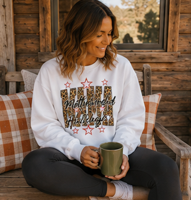 Motherhood Hallelujah Crewneck Sweatshirt — Leopard Flag Graphic