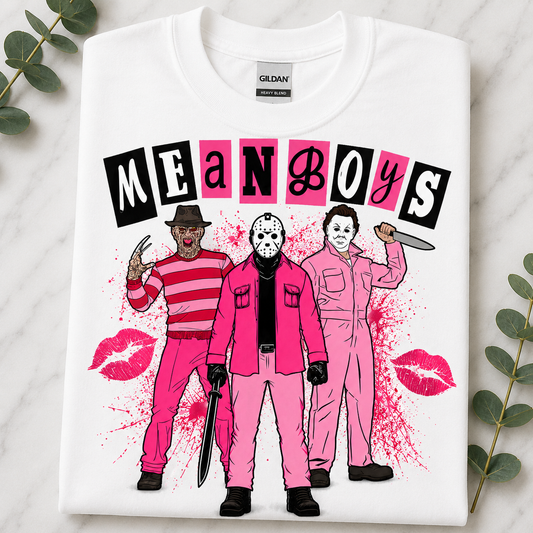 Mean Boys Crewneck Sweatshirt — Retro Pink Graphic Pullover