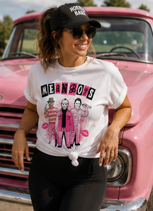 Mean Boys Crewneck Sweatshirt — Retro Pink Graphic Pullover
