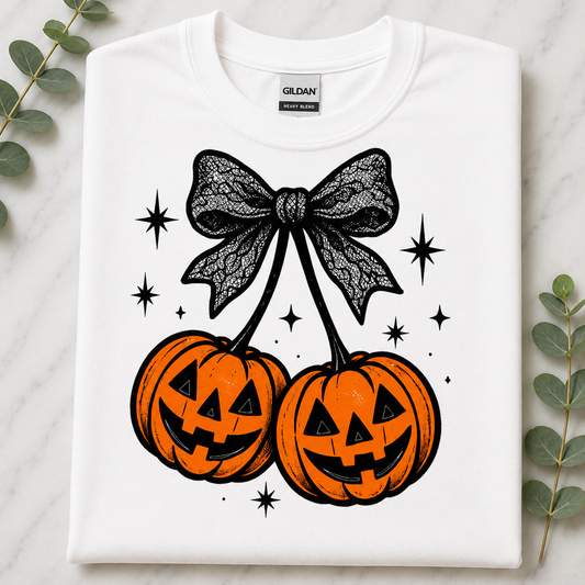 Halloween Pumpkin Pair T-Shirt — Jack-O'-Lanterns with Bow Graphic