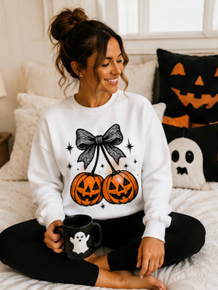 Halloween Pumpkin Pair T-Shirt — Jack-O'-Lanterns with Bow Graphic