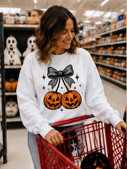 Halloween Pumpkin Pair T-Shirt — Jack-O'-Lanterns with Bow Graphic