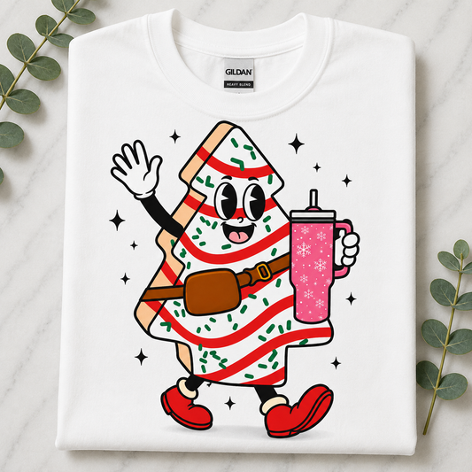 Christmas Tree Cake Character T-Shirt — Cute Christmas Graphic Tee