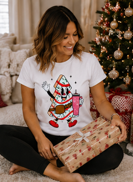 Christmas Tree Cake Character T-Shirt — Cute Christmas Graphic Tee