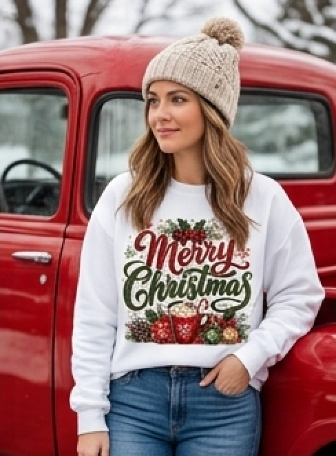 Merry Christmas Crewneck Sweatshirt – Festive Holiday Graphic Sweater