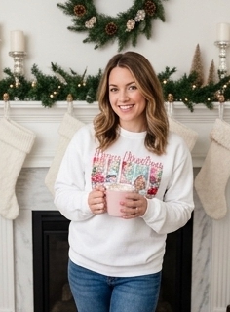 Christmas Patch Crewneck Sweatshirt — ‘Merry Christmas’ Holiday Graphic