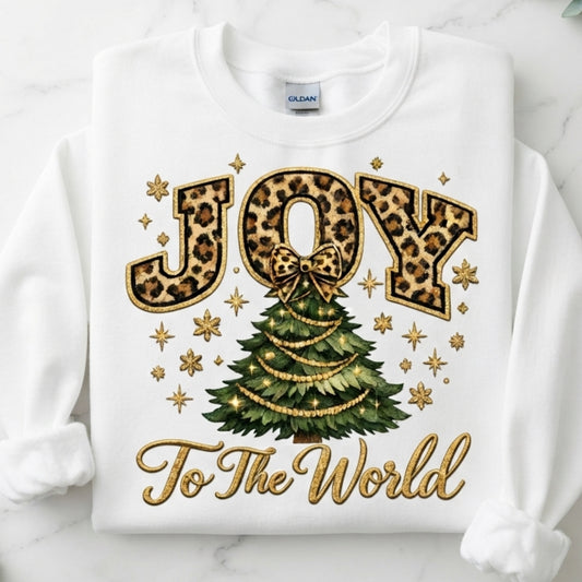 Joy To The World Christmas Sweatshirt — Leopard Print Tree Holiday Crewneck