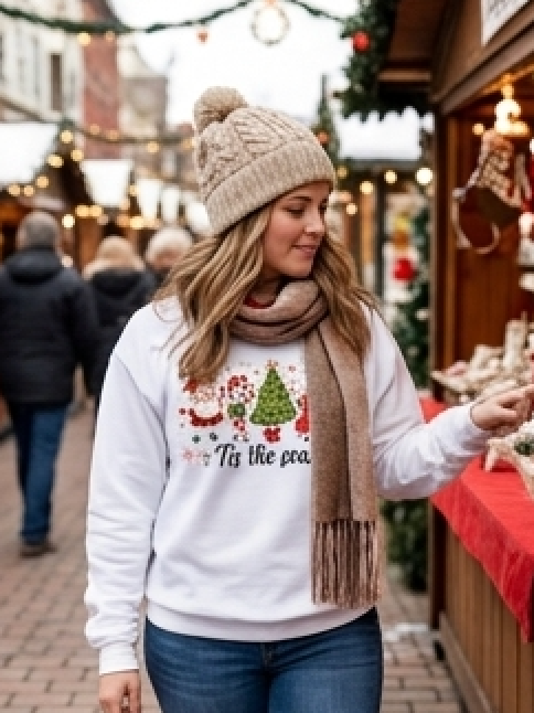 Christmas Crewneck Sweatshirt - 'Tis the Season' Holiday Sweatshirt with Santa & Tree Design