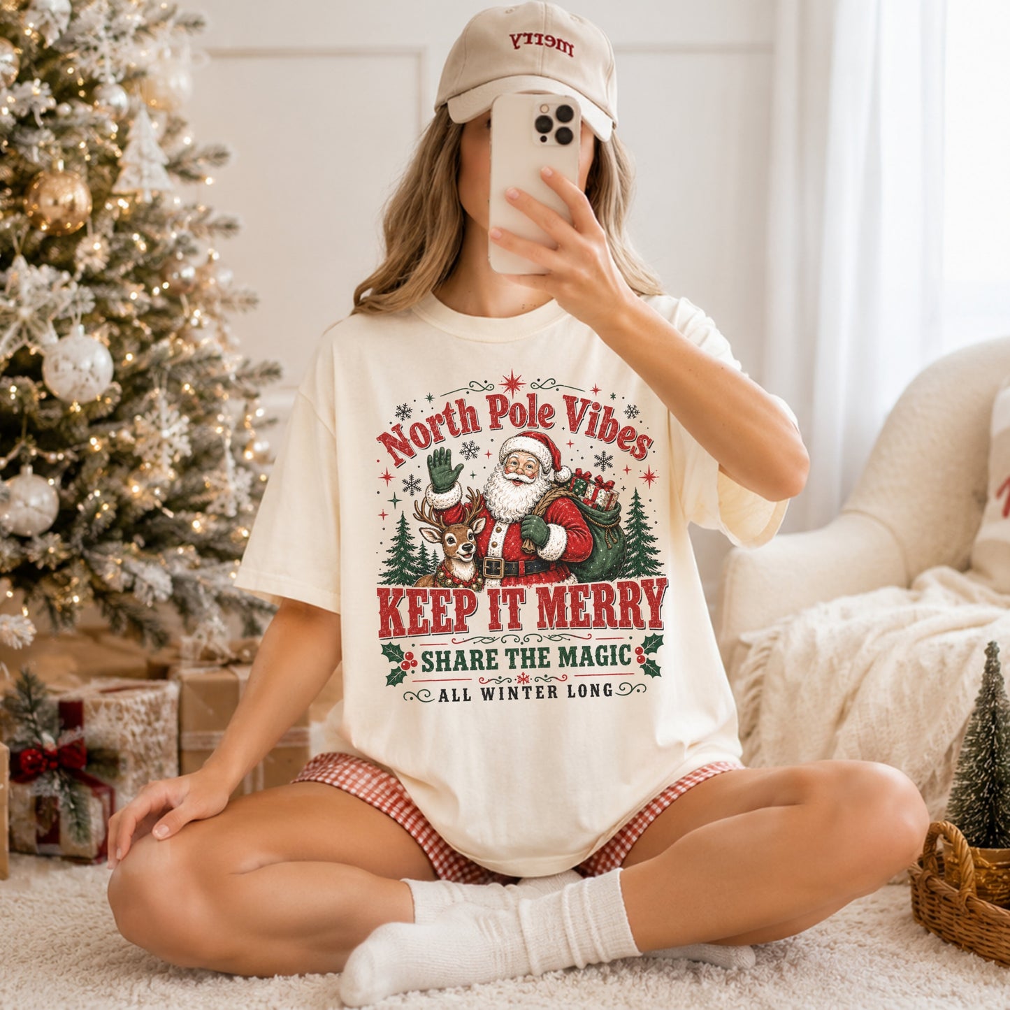 Christmas T-Shirt — "North Pole Vibes Keep It Merry" Holiday Santa Tee
