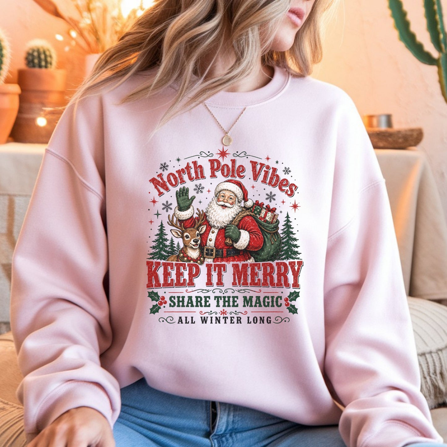 Santa 'North Pole Vibes — Keep It Merry' Crewneck Sweatshirt
