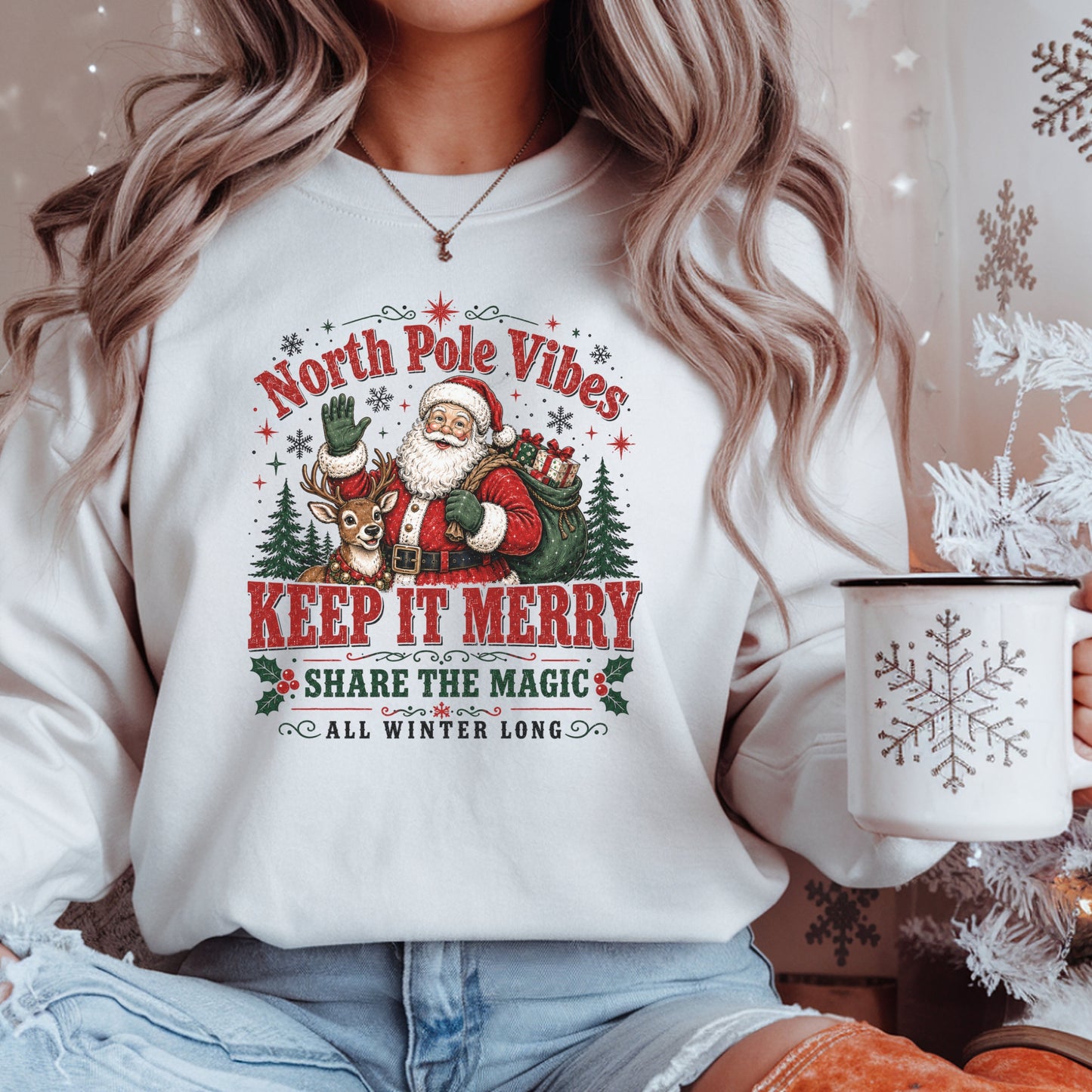 Santa 'North Pole Vibes — Keep It Merry' Crewneck Sweatshirt