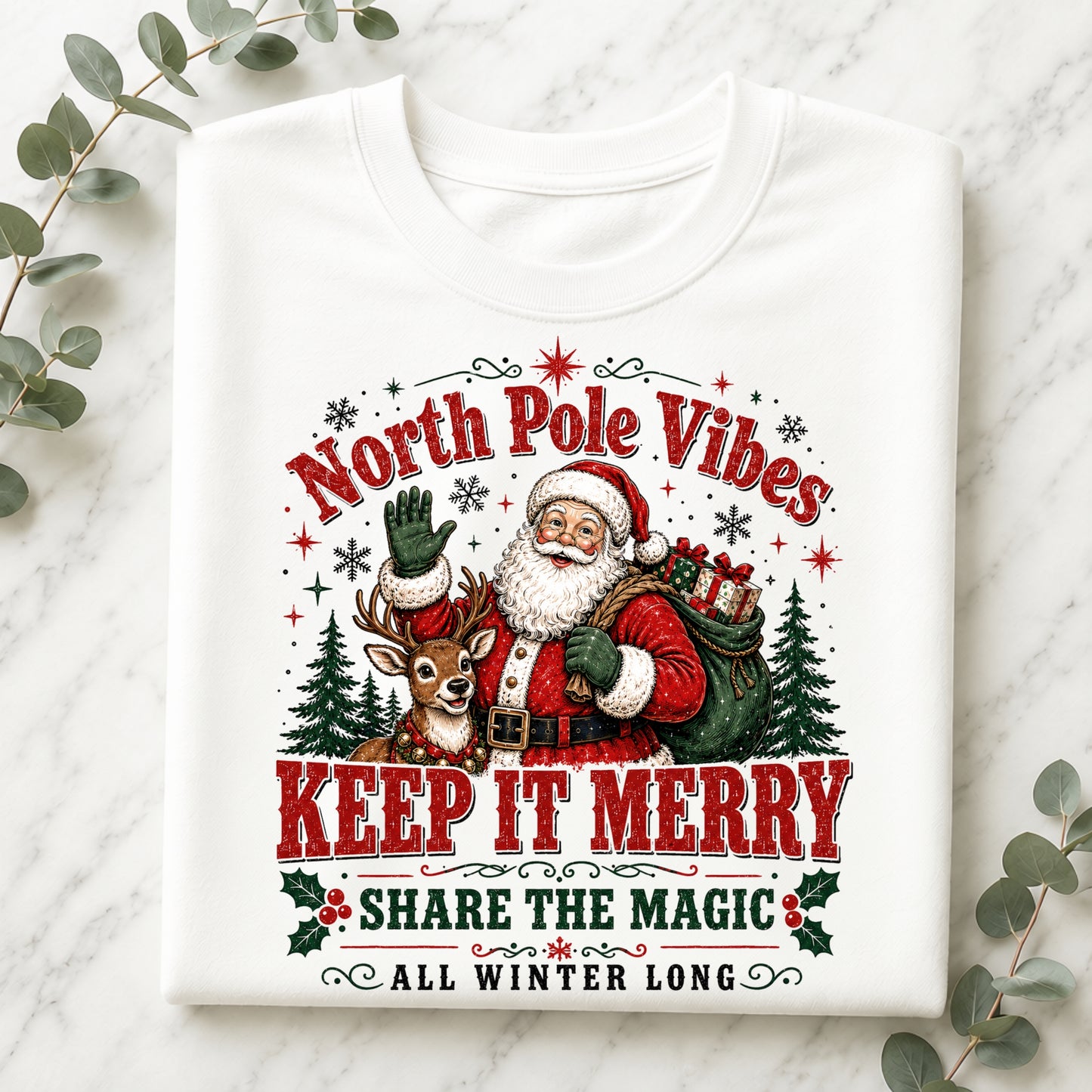 Santa 'North Pole Vibes — Keep It Merry' Crewneck Sweatshirt