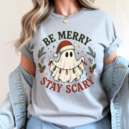 "Be Merry, Stay Scary" T-Shirt Christmas Halloween Mashup