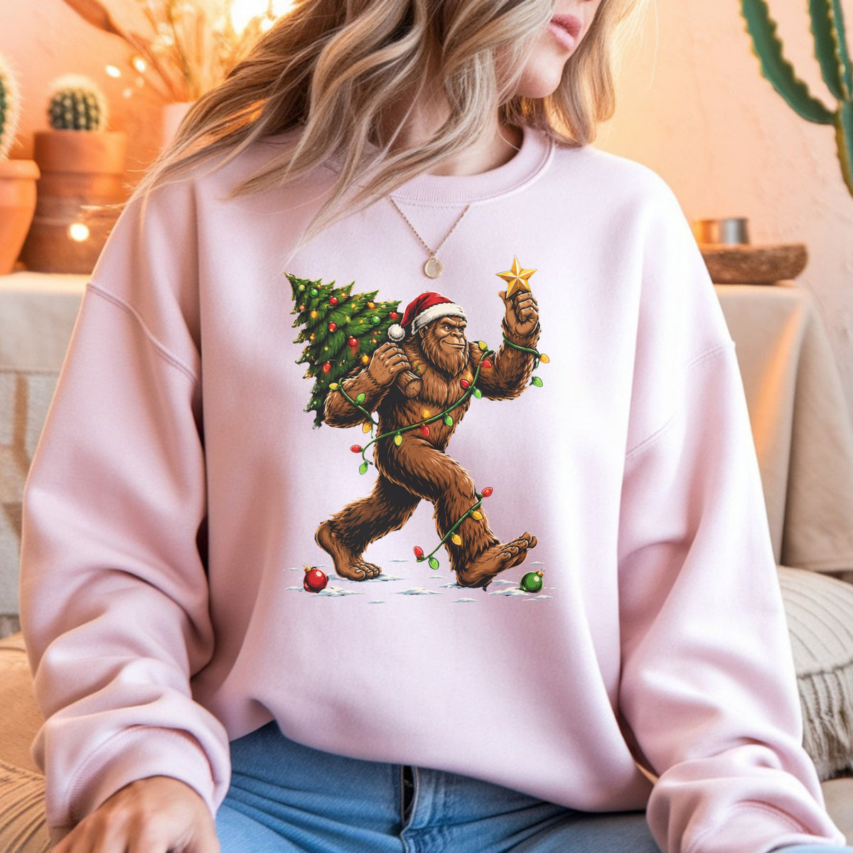 Sweatshirt — Holiday Sasquatch Carrying Christmas Tree Graphic Crewneck