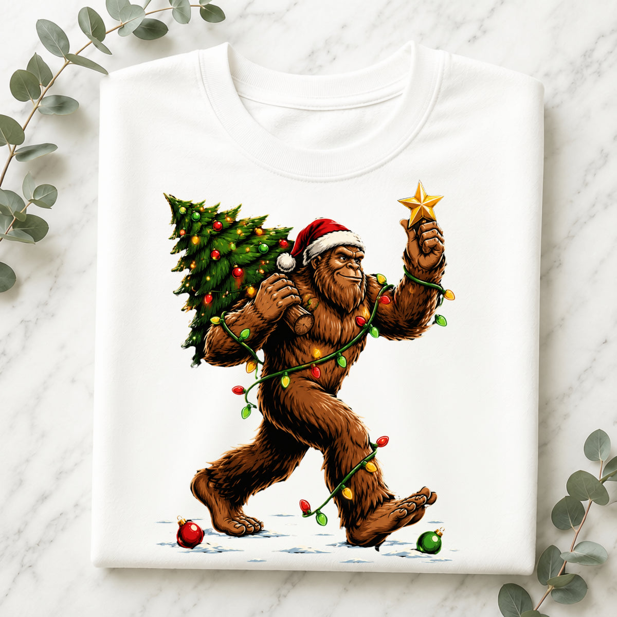 Sweatshirt — Holiday Sasquatch Carrying Christmas Tree Graphic Crewneck
