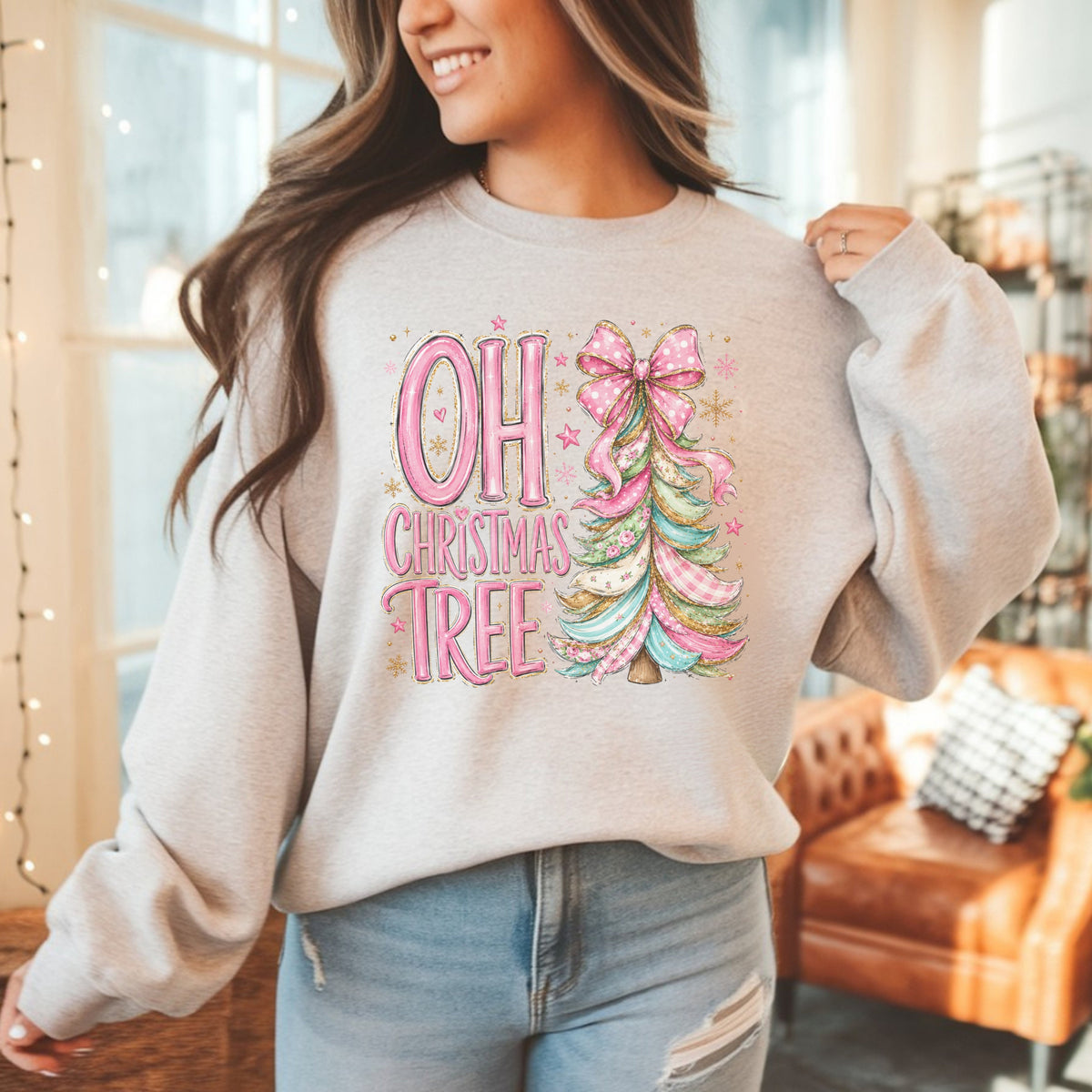 "Oh Christmas Tree" pink Pastel Holiday Crewneck