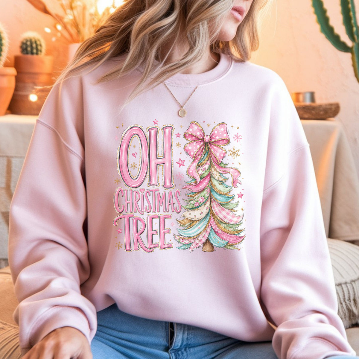 "Oh Christmas Tree" pink Pastel Holiday Crewneck