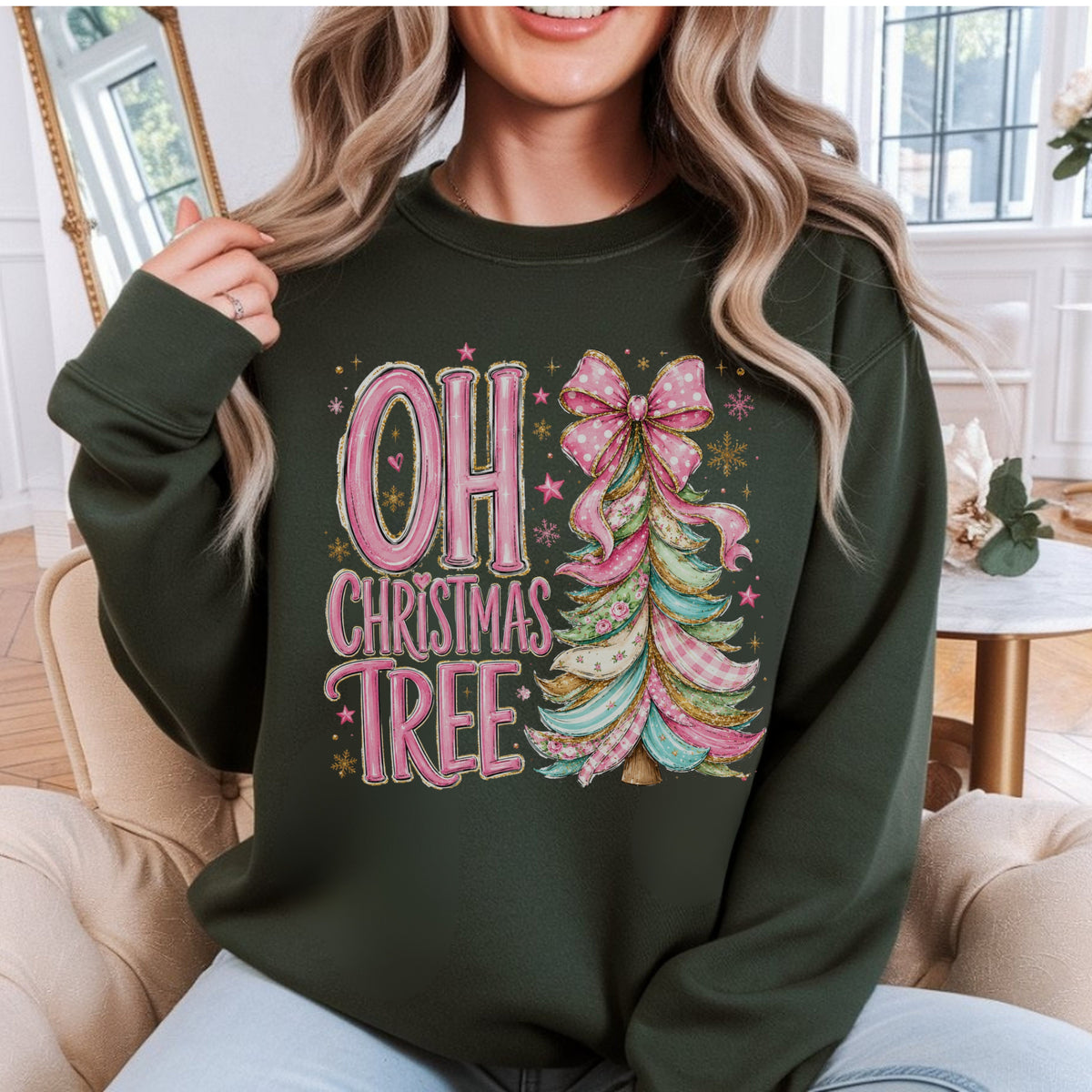 "Oh Christmas Tree" pink Pastel Holiday Crewneck