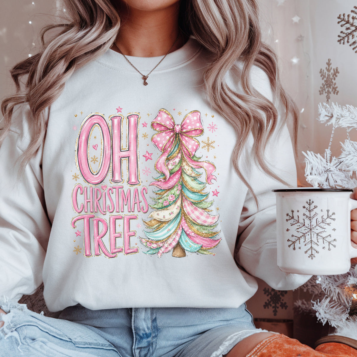 "Oh Christmas Tree" pink Pastel Holiday Crewneck