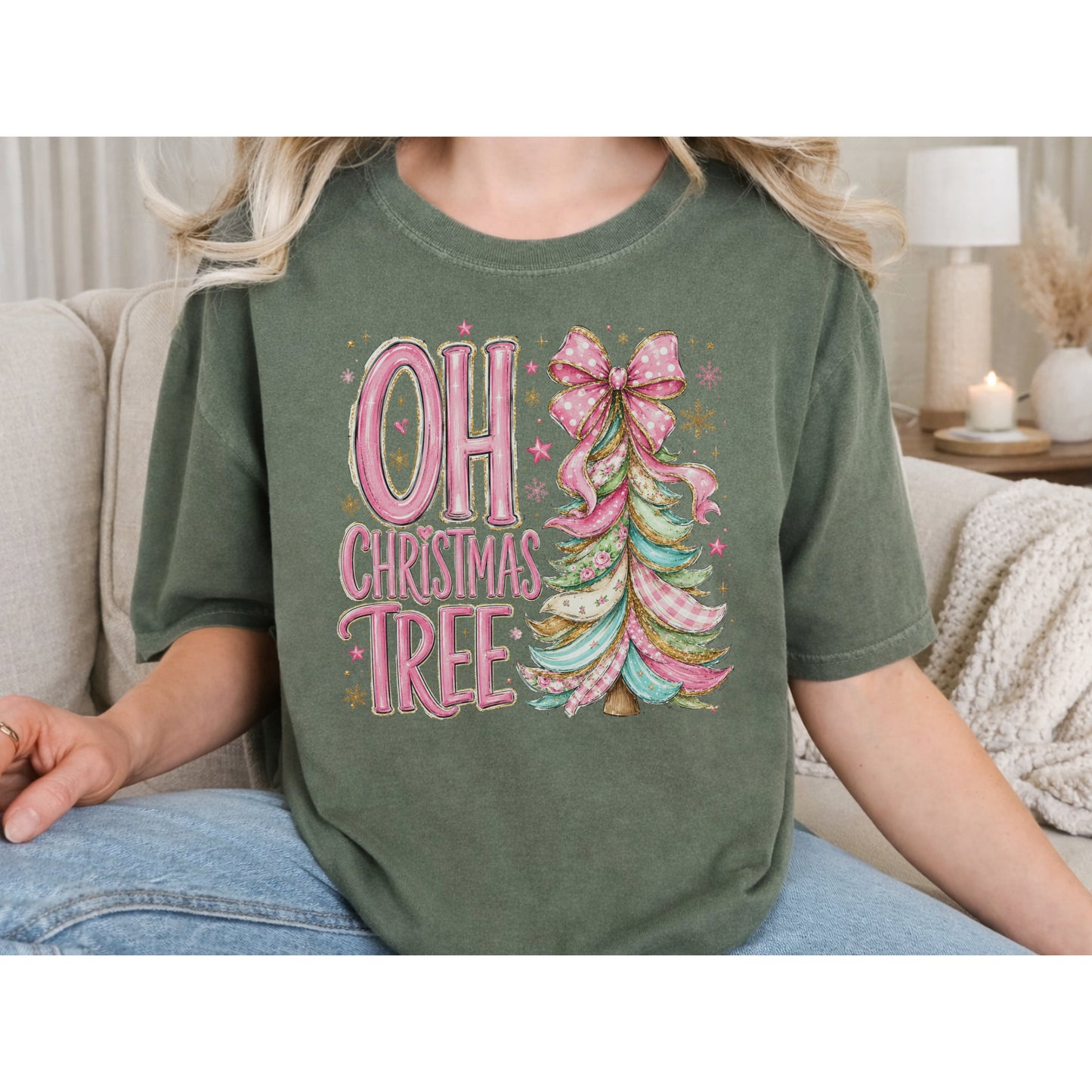 Oh Christmas Tree T-Shirt — Pink Holiday Tree Graphic Tee