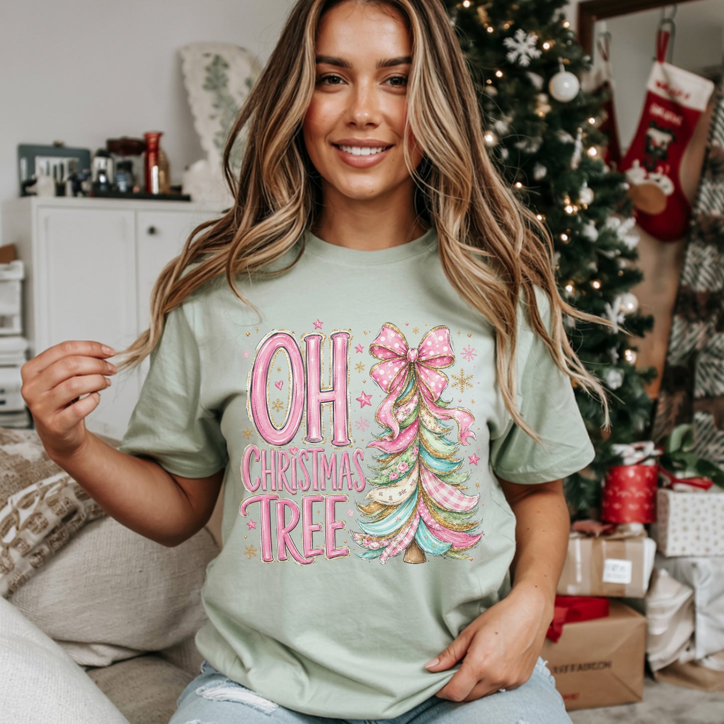 Oh Christmas Tree T-Shirt — Pink Holiday Tree Graphic Tee