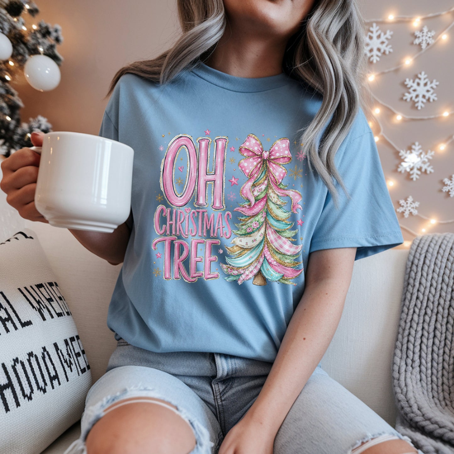 Oh Christmas Tree T-Shirt — Pink Holiday Tree Graphic Tee