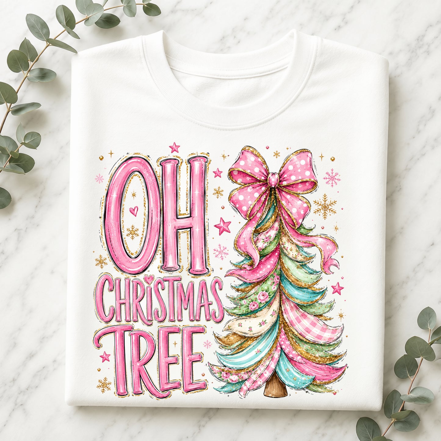 Oh Christmas Tree T-Shirt — Pink Holiday Tree Graphic Tee
