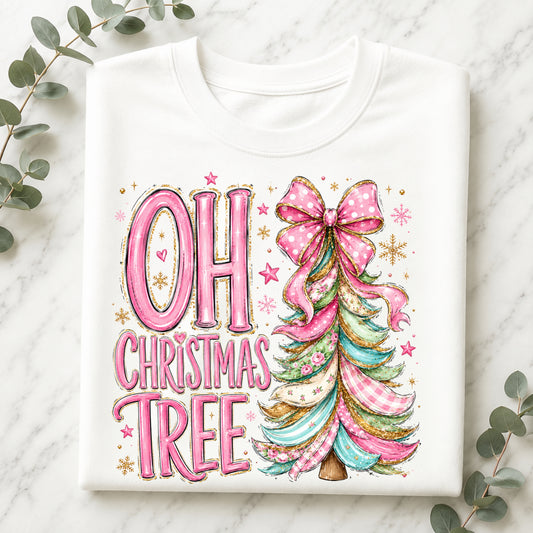 Oh Christmas Tree T-Shirt — Pink Holiday Tree Graphic Tee