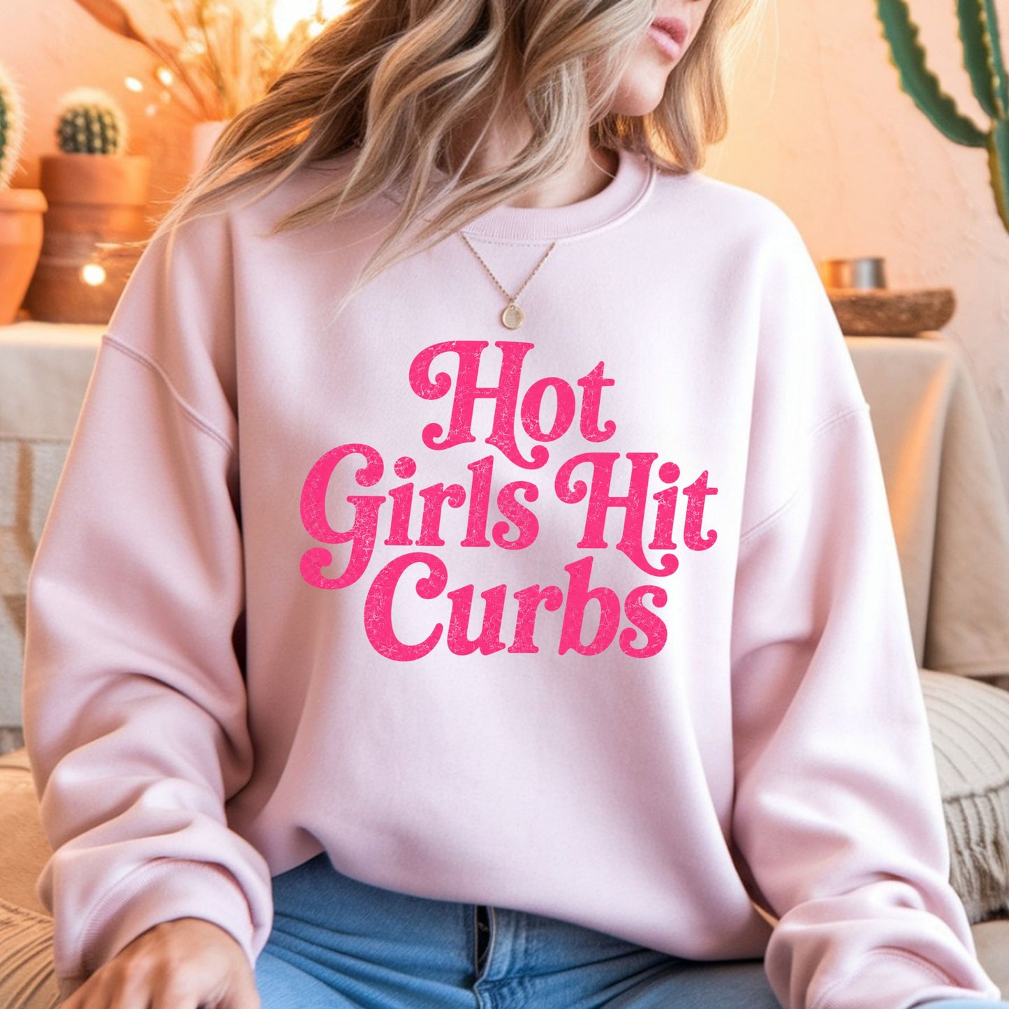 Hot Girls Hit Curbs T-Shirt Retro Pink Graphic Tee