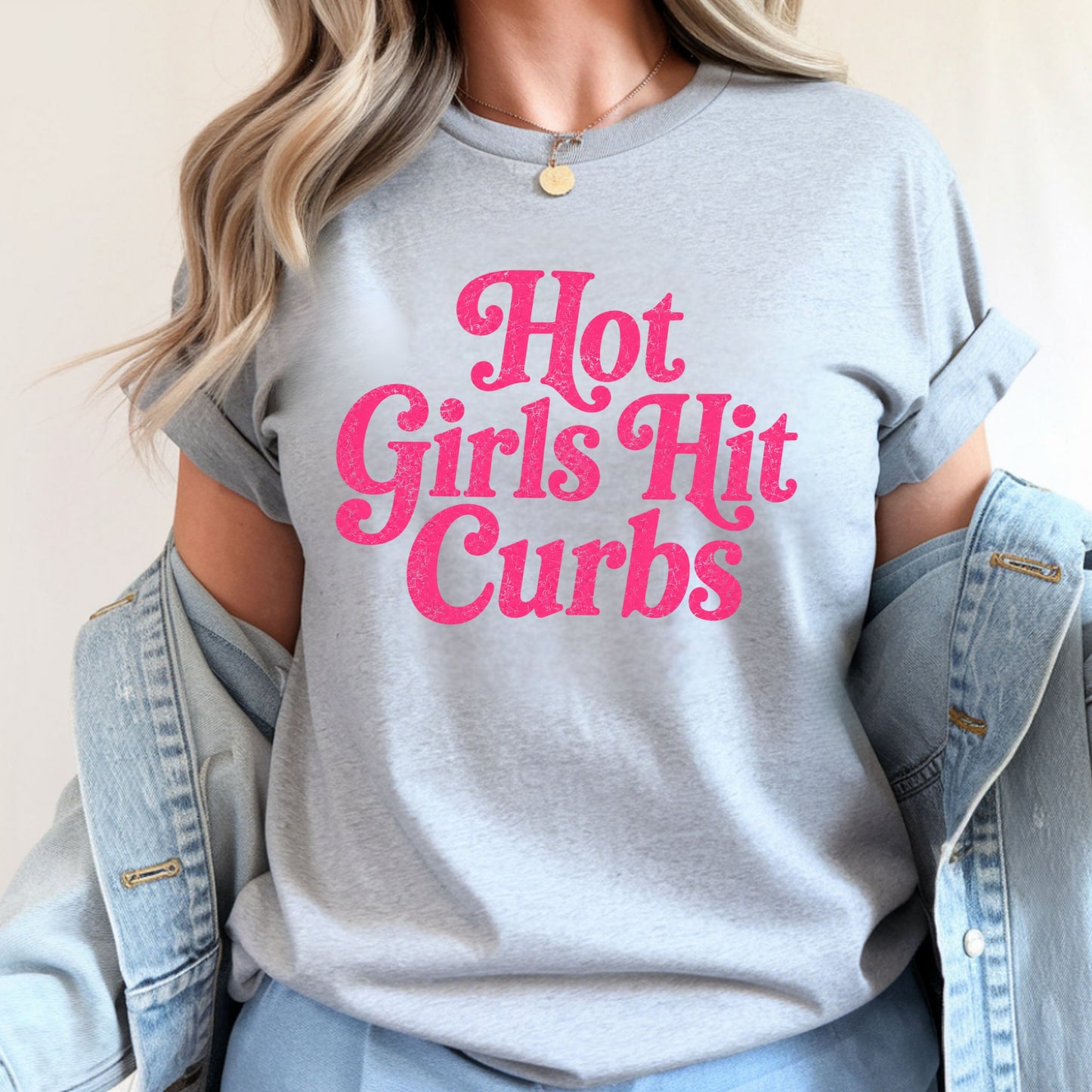 Hot Girls Hit Curbs T-Shirt Retro Pink Graphic Tee