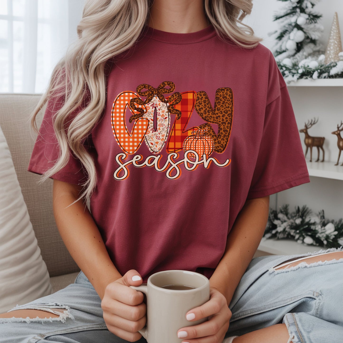 Cozy Season Crewneck Sweatshirt — "Cozy Season" Fall Plaid & Knit Graphic