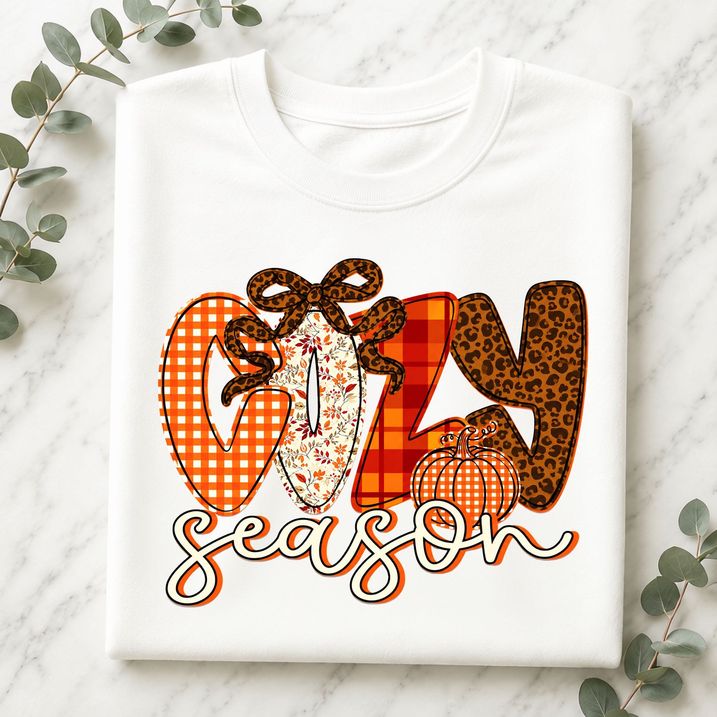 Cozy Season Crewneck Sweatshirt — "Cozy Season" Fall Plaid & Knit Graphic