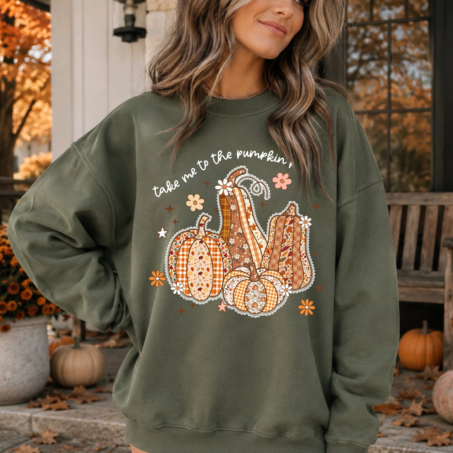 Pumpkin Patch Gourd Crewneck Sweatshirt – "Take Me to the Pumpkin Patch" Fall Pullover